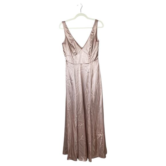 GALINA SIGNATURE Charmeuse Tank V-Neck Dress with Slit Sand Size 10 Bridesmaid - Picture 2 of 8